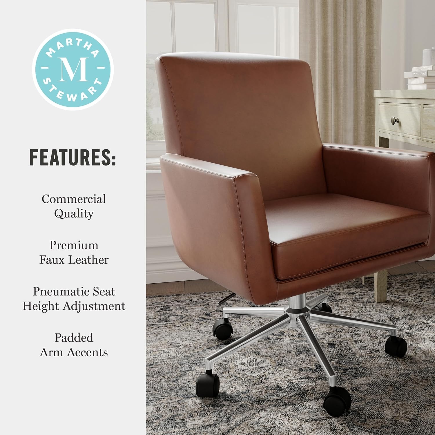 image:imageMartha Stewart Zaya Upholstered Office Chair Saddle Brown