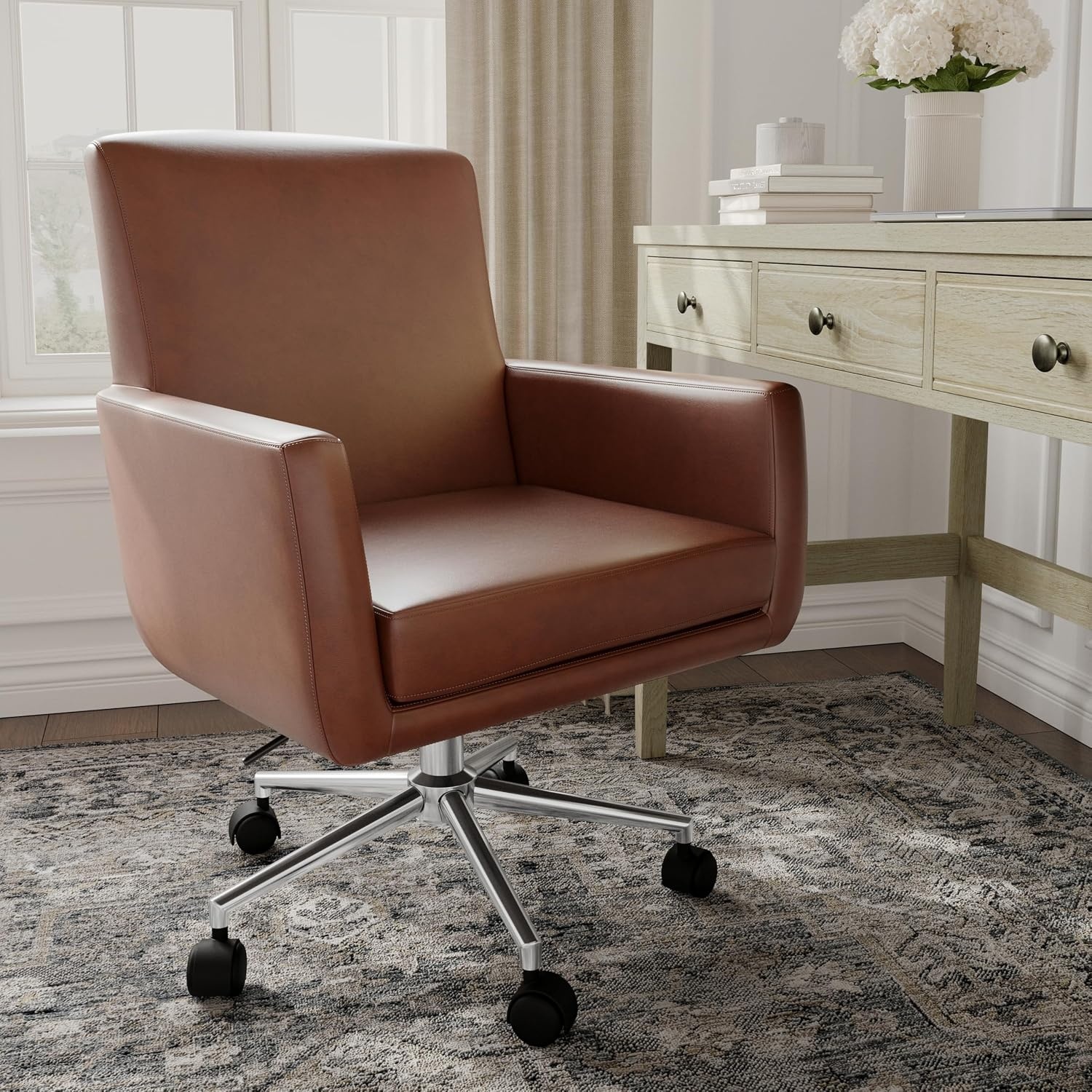 image:imageMartha Stewart Zaya Upholstered Office Chair Saddle Brown