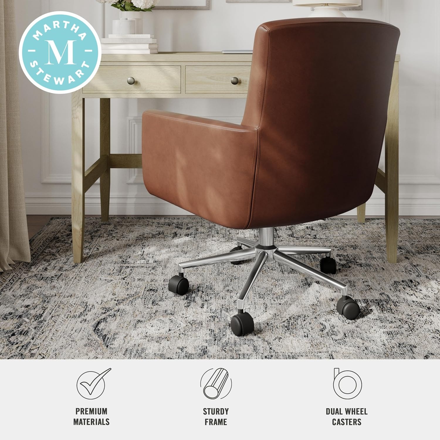 image:imageMartha Stewart Zaya Upholstered Office Chair Saddle Brown