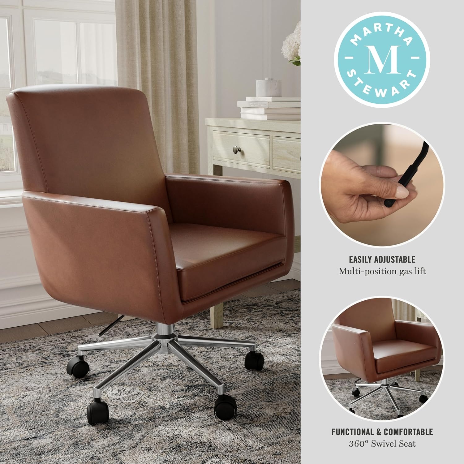 image:imageMartha Stewart Zaya Upholstered Office Chair Saddle Brown