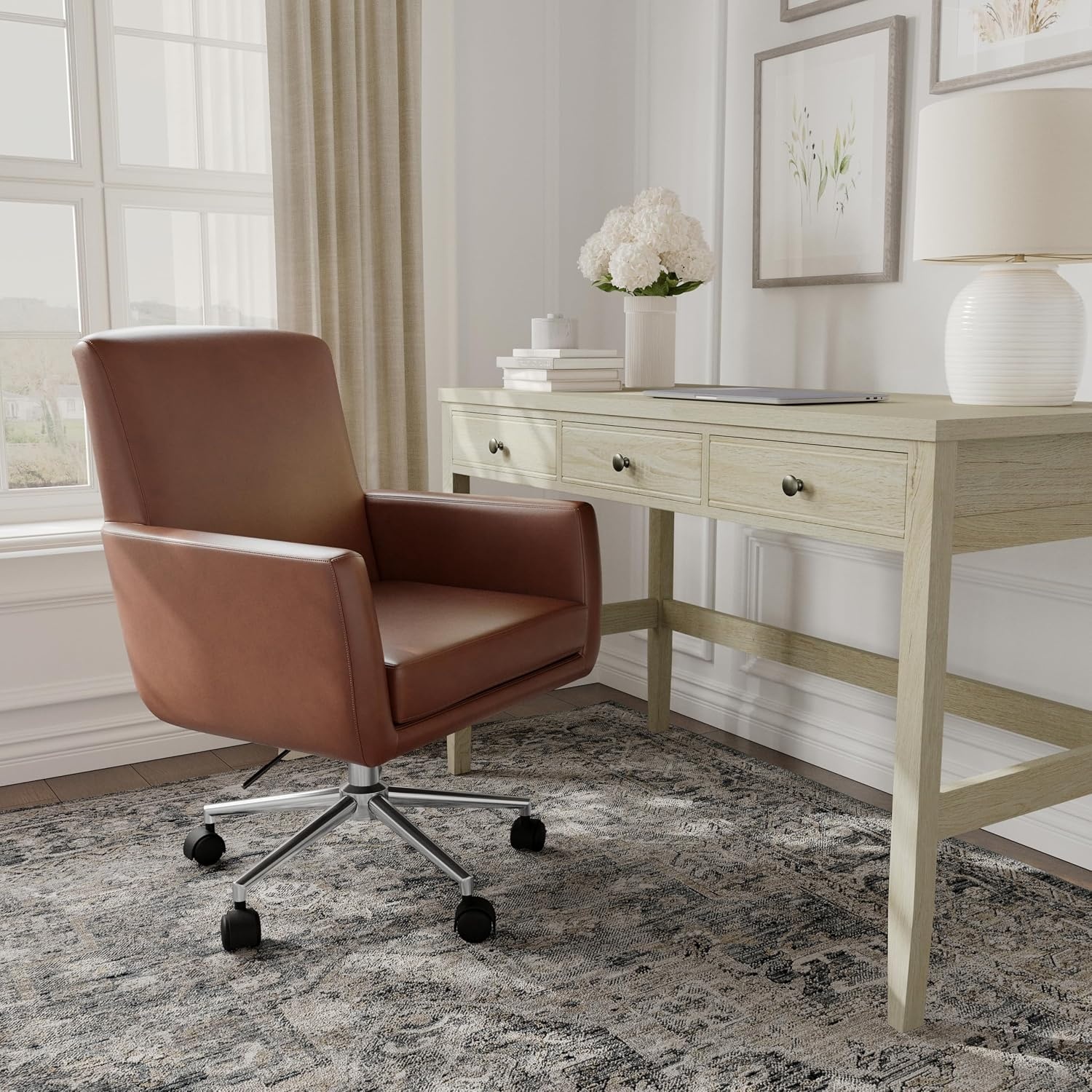 image:imageMartha Stewart Zaya Upholstered Office Chair Saddle Brown