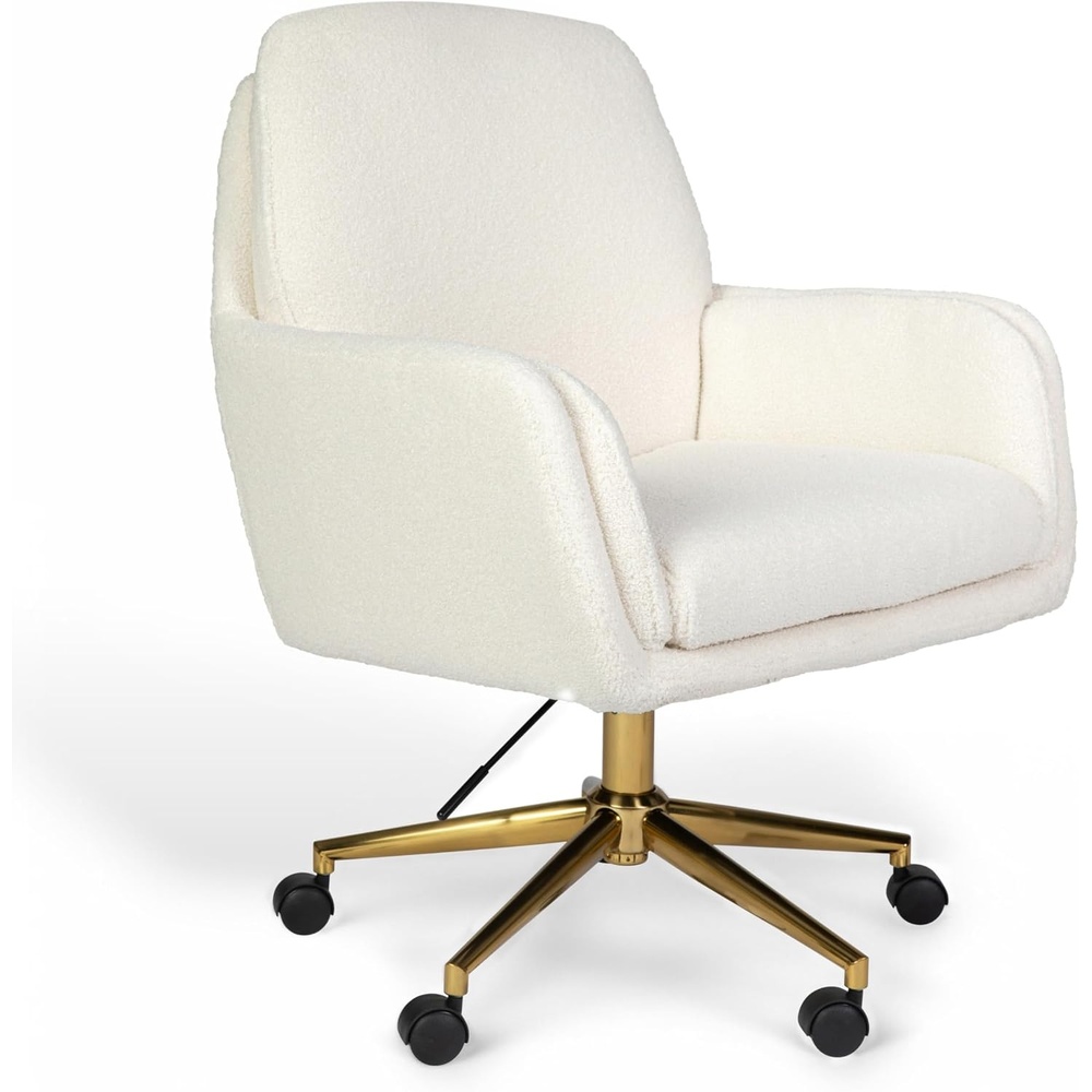 image:imageMartha Stewart Clara Upholstered Office Chair Bedford GrayOff White BouclePolished Brass Frame