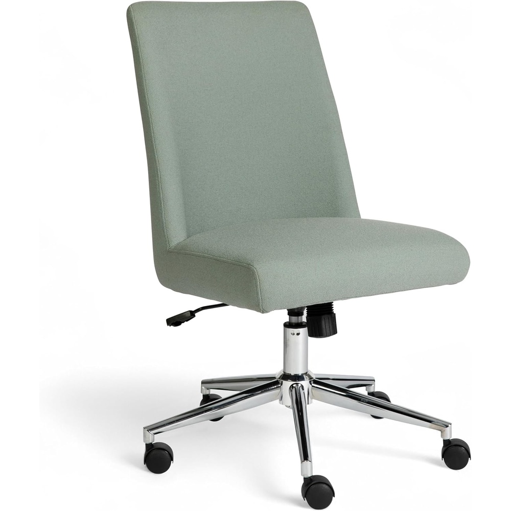 image:imageMartha Stewart Maeve Upholstered Office Chair Beige StripeSage FabricPolished Nickel Frame