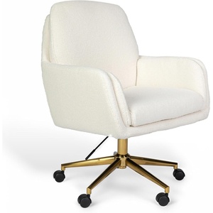 Martha Stewart Clara Upholstered Office Chair, Bedford Gray(Off White Boucle/Polished Brass Frame)