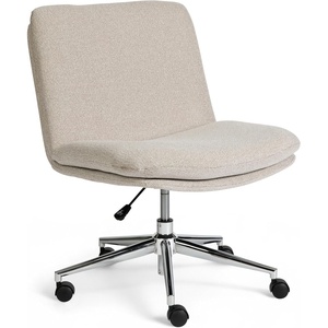 Martha Stewart Eloise Upholstered Office Chair, Off-White(Grey White Fabric/Polished Nickel Frame)