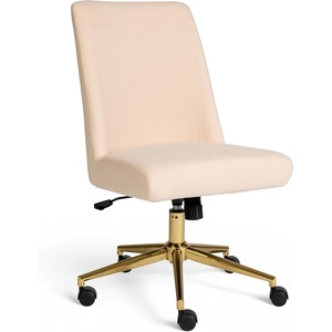 Martha Stewart Maeve Upholstered Office Chair, Beige Stripe(Conch Shell Fabric/Polished Brass Frame)