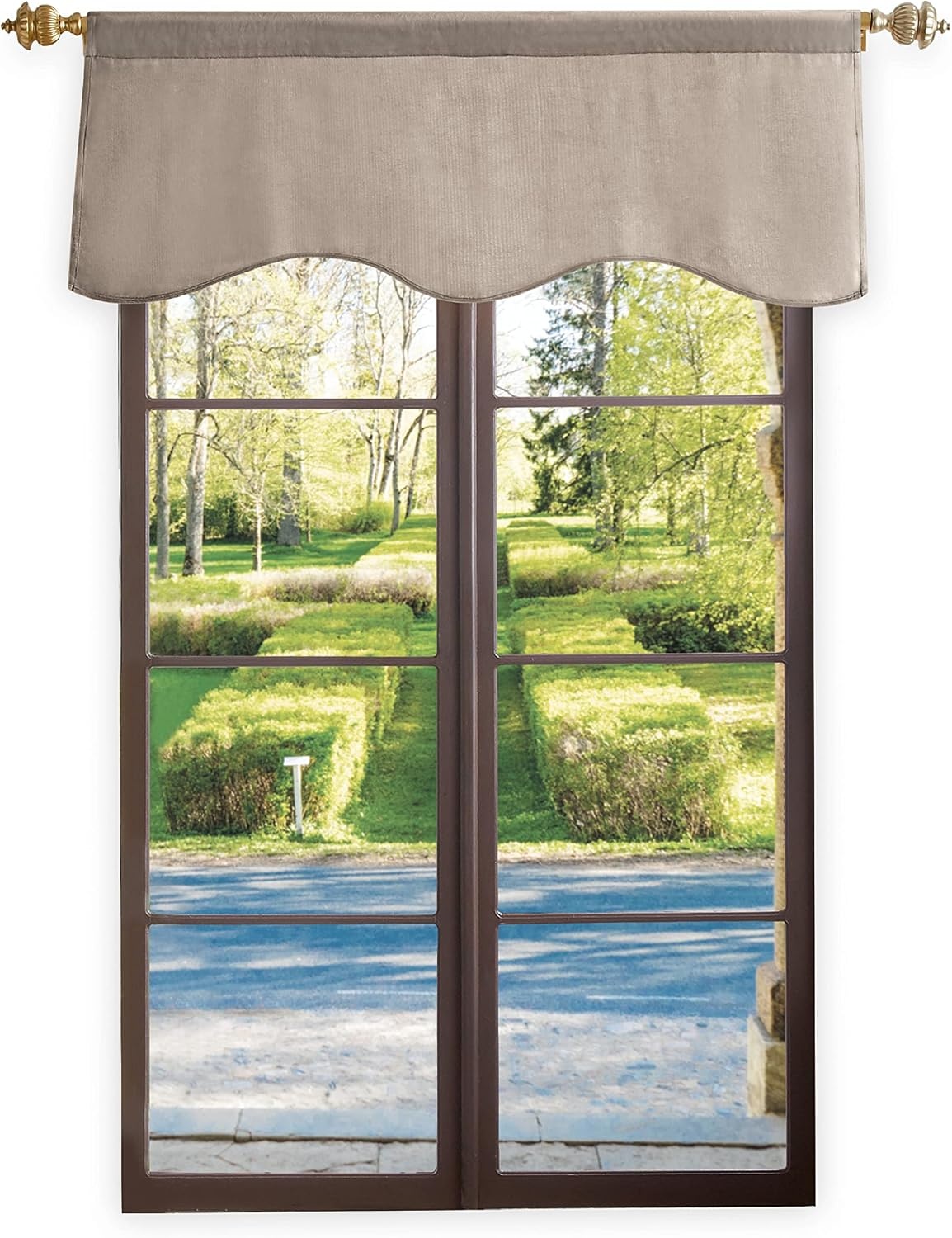image:imageMartha Stewart Lucca Velvet Lined Scallop Window Curtain 50 W x 18 L Valance PomegranateLinen