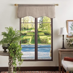 Martha Stewart Lucca Velvet Lined Scallop Window Curtain 50″ W x 18″ L, Valance, Pomegranate(Linen)